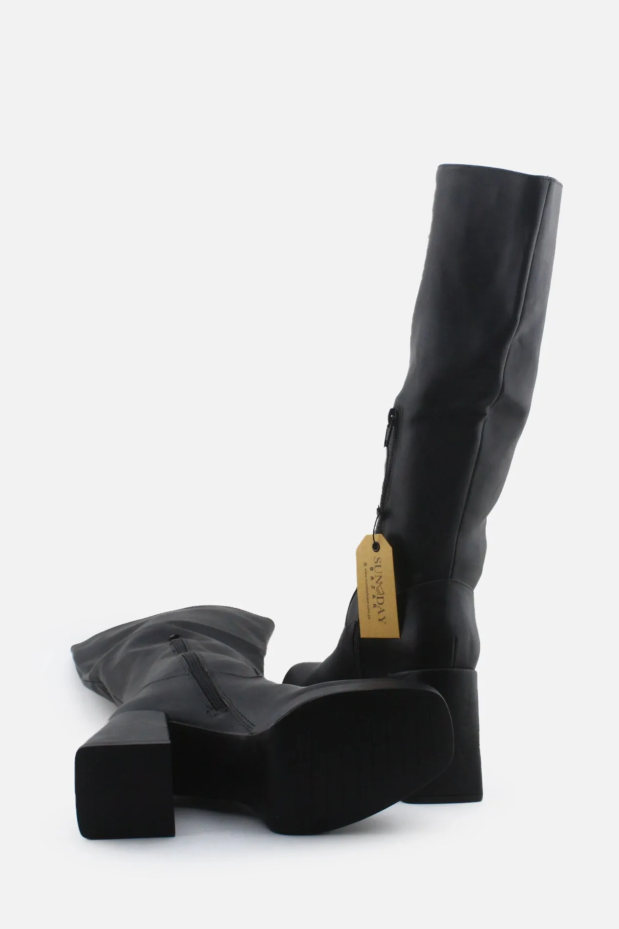 Pull & bear Zipper Block Knee High Boots | 100% Authentic Leather
