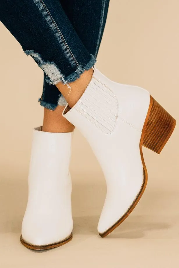 Stella White Snakeskin Booties