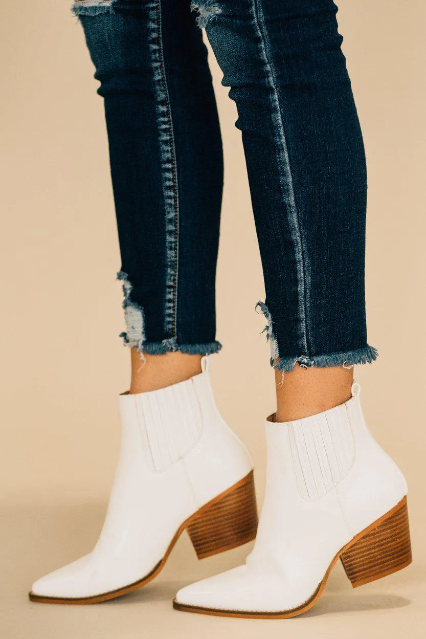 Stella White Snakeskin Booties