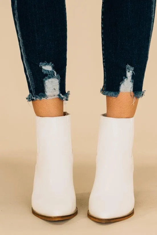 Stella White Snakeskin Booties