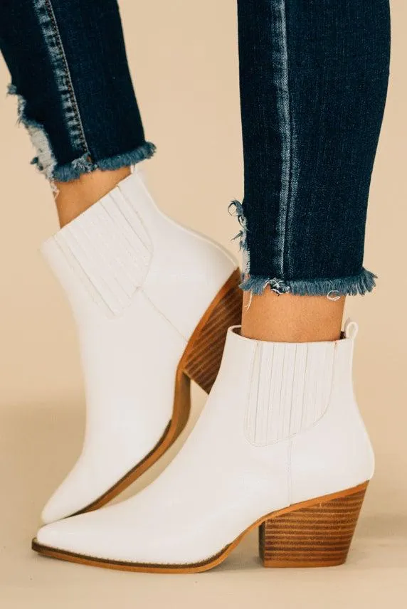 Stella White Snakeskin Booties