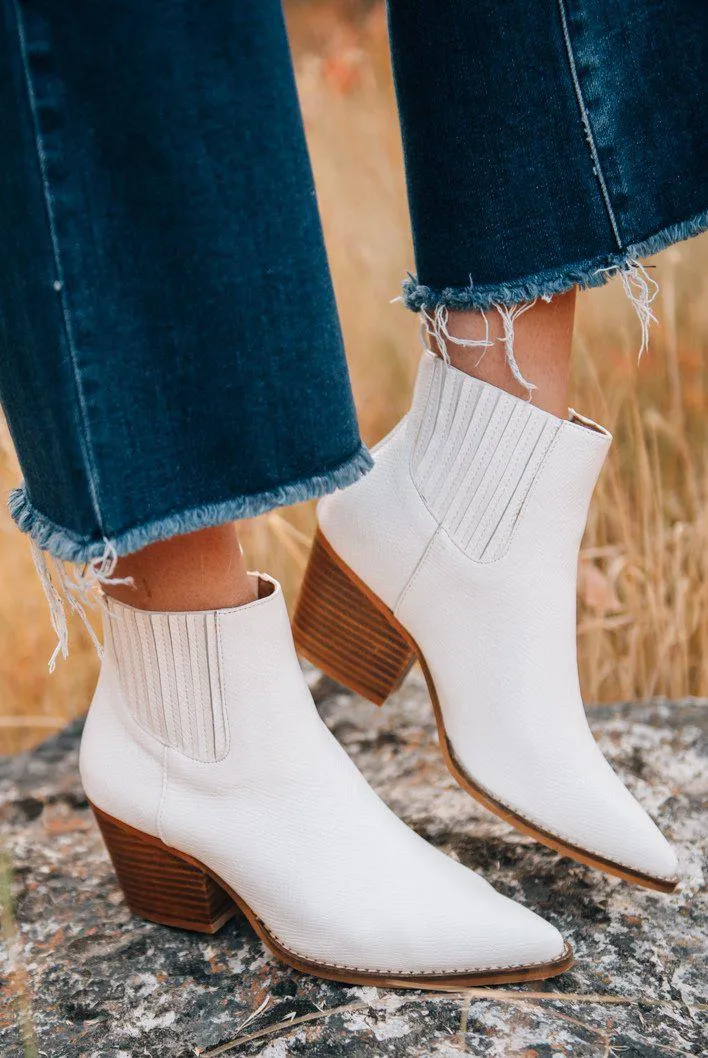 Stella White Snakeskin Booties
