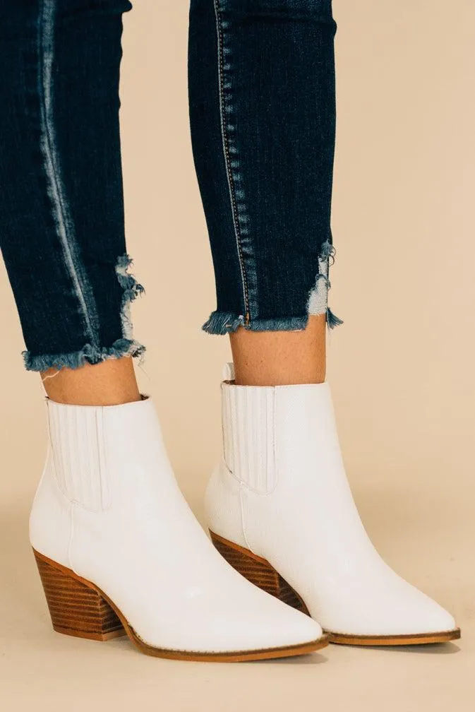 Stella White Snakeskin Booties