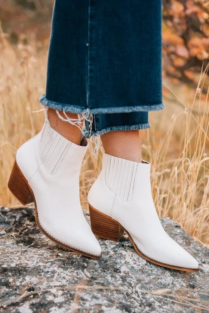 Stella White Snakeskin Booties