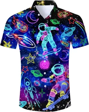 uideazone Mens Funny Hawaiian Shirts 3D Graphic Button Down Short Sleeve Tropical Holiday Beach Aloha Shirt