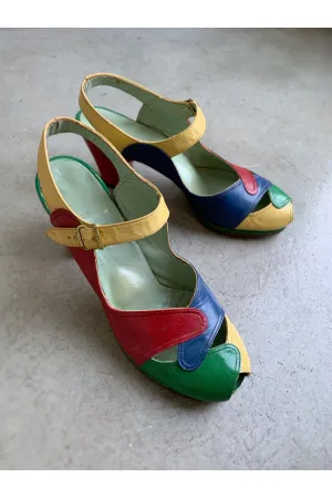 Vintage Color Block Heeled Sandals - 5.5